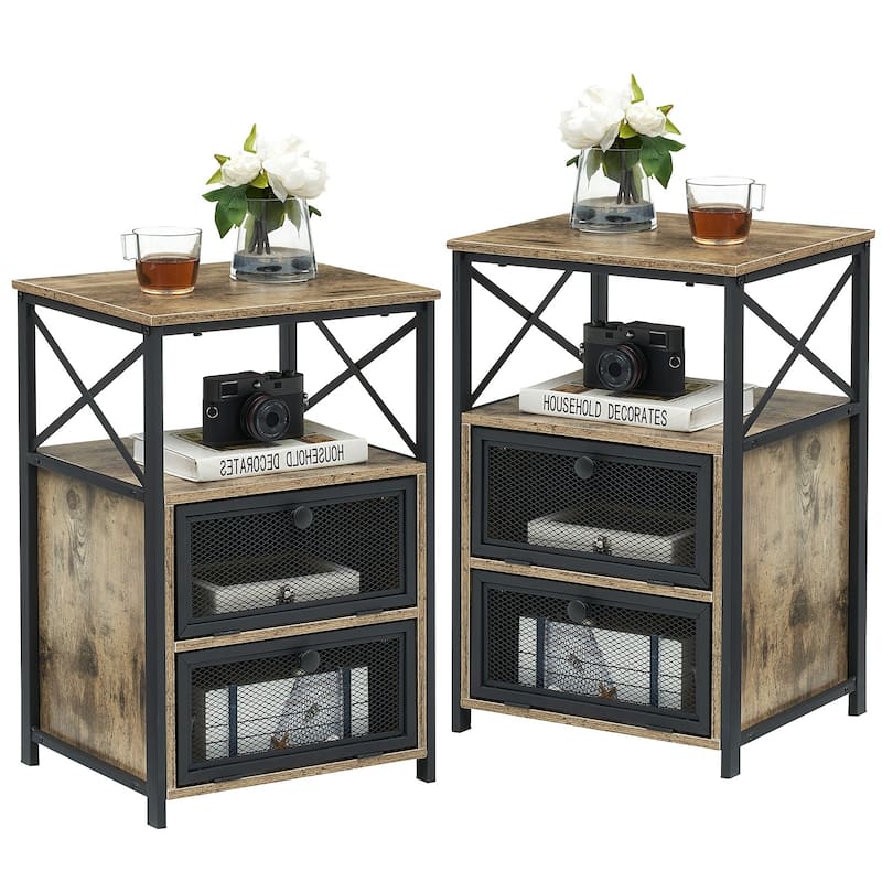Nightstand with 2 Storage Drawers, Narrow Side Table, Small Wood End Table, Bedside Furniture for Small Spaces