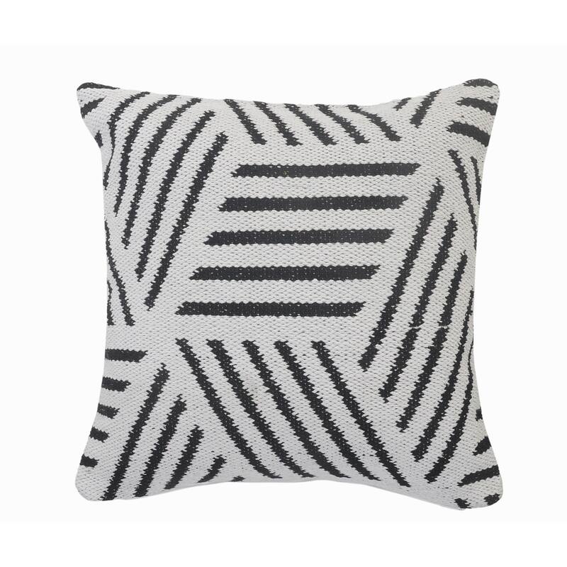 Handwoven Geometric Striped Cotton Throw Pillow Cover - 20" - White and Black