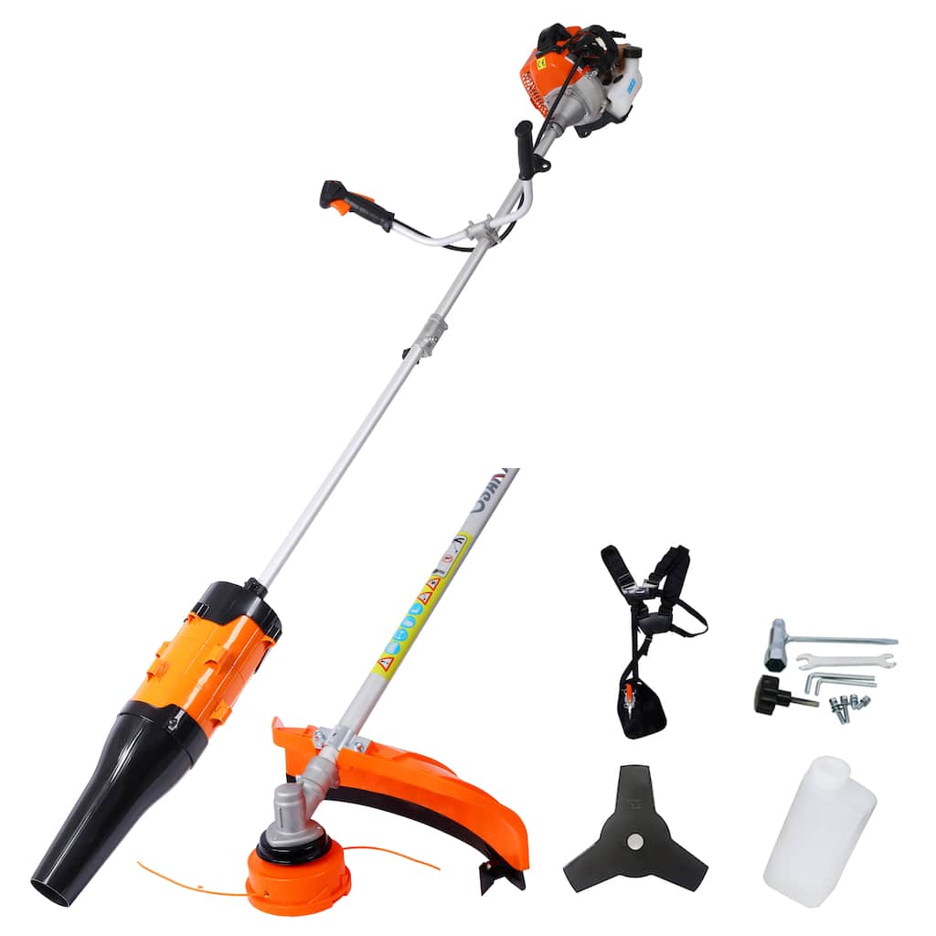 52cc Weed Eater Wacker Gas Powered, 3 in 1 Blower, String Trimmer with 10'' Brush Cutter,Rubber Handle & Shoulder Strap Included