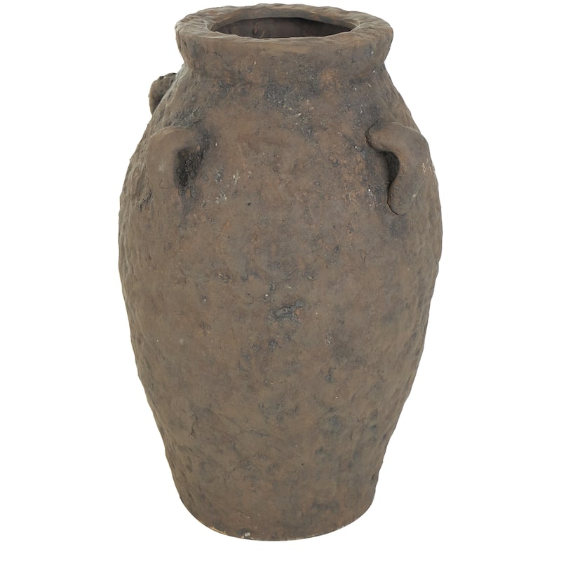 Ceramic Handmade Textured Decorative Vase with Handles - Dark Brown - Roche River Decor - Dark Brown - Brown - 10"W, 15"H