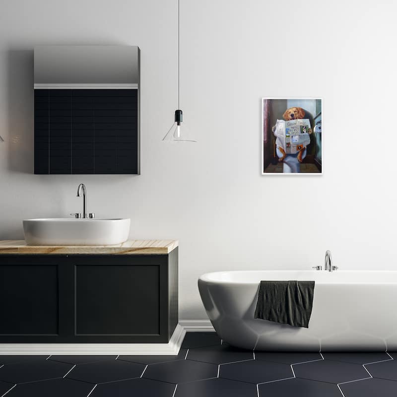 Stupell Dog Reading the Newspaper On Toilet Funny Painting Framed Wall Art
