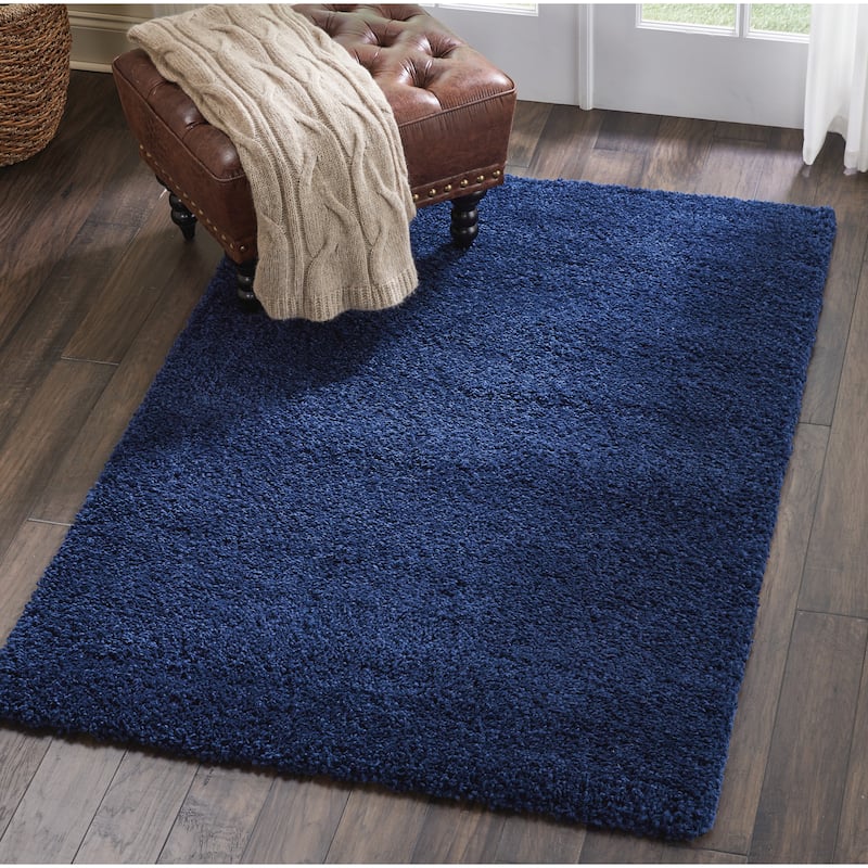 Nourison Malibu Shag Modern Plush Solid Area Rug - 3' 11" x 5' 11" - Navy - Runner/Rectangle