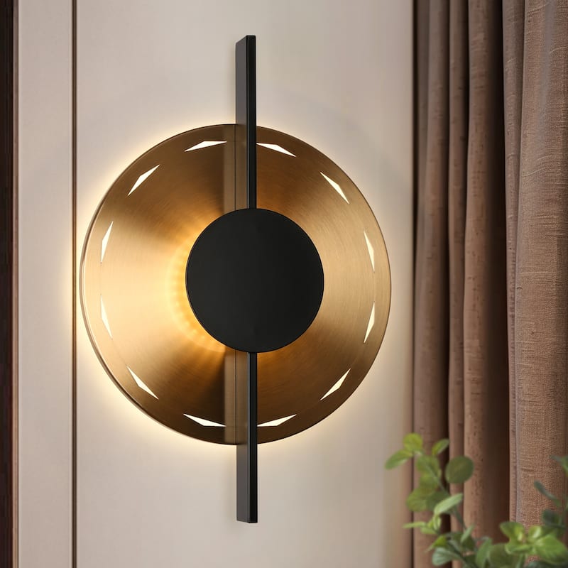 Modern Farmhouse 1-Light LED Gold Black Wall Sconces Bathroom Vanity Lights - D12.6" x H18.5"