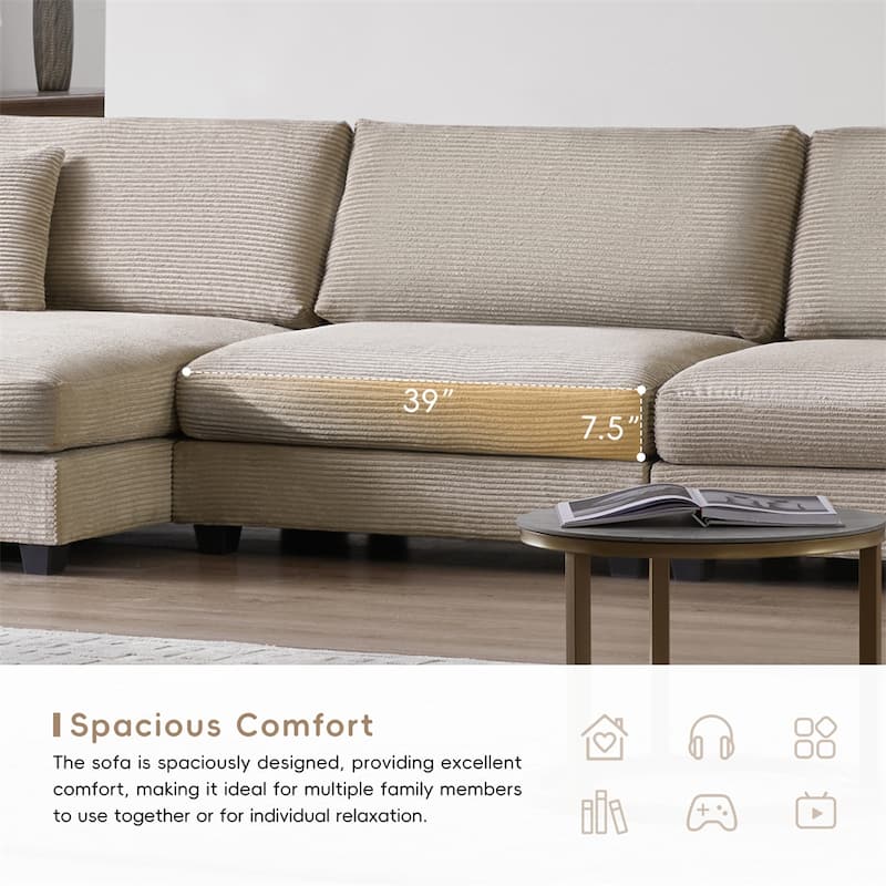 134"*54"Oversized Corduroy Sectional Sofa,L Shaped Cloud Couch