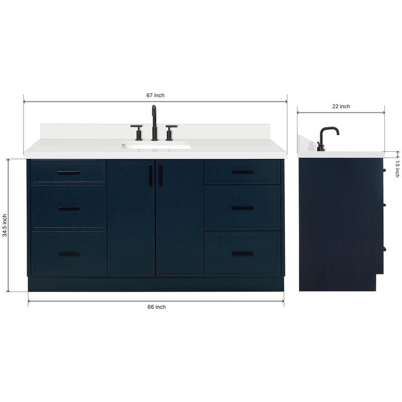 Ariel K67WQRVO Kelly 67" Free Standing Single Basin Vanity Set with