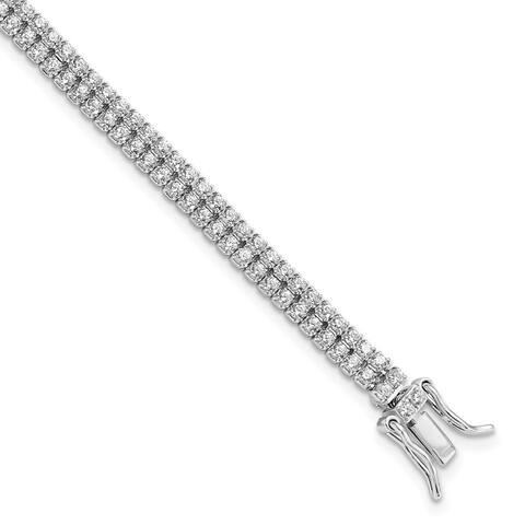 925 Sterling Silver Rhodium-plated 2-Row Cubic Zirconia Tennis Bracelet, 7.5" (W-4mm)