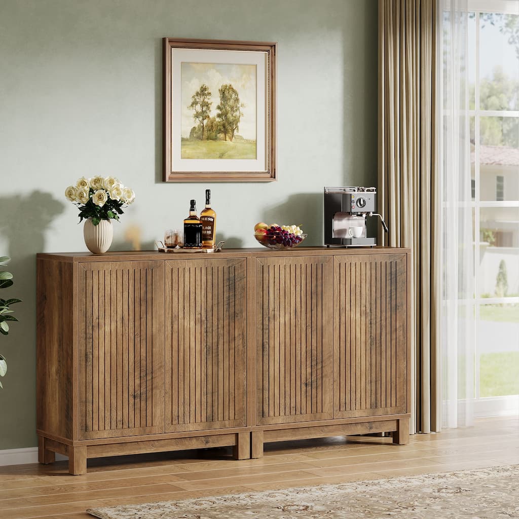 Wood Sideboard Buffet Cabinet, Coffee Bar Media TV Console Storage Cabinet for Living Room Dining Room Hallway