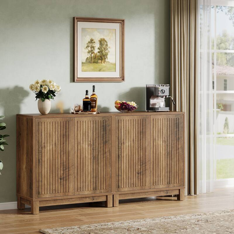 Wood Sideboard Buffet Cabinet, Coffee Bar Media TV Console Storage Cabinet for Living Room Dining Room Hallway - Brown