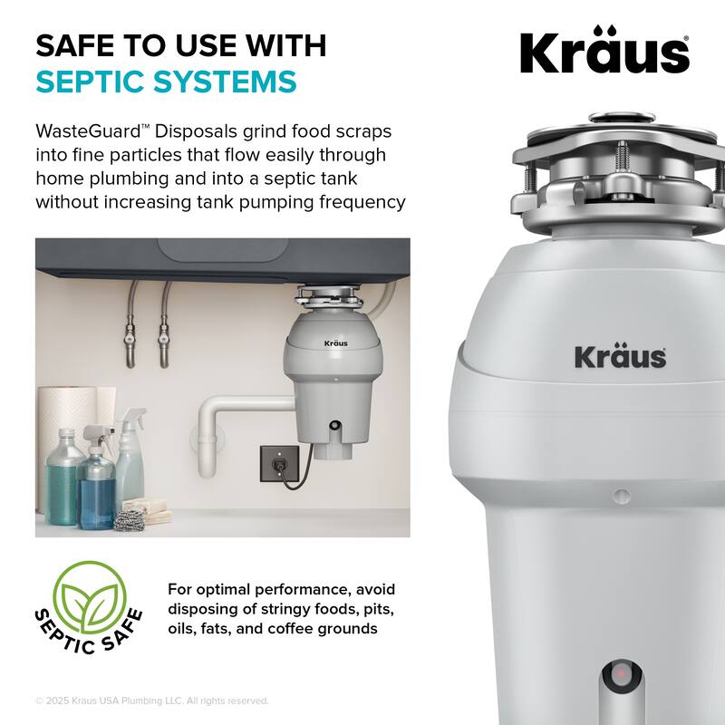KRAUS WasteGuard Continuous Feed Garbage Disposal for Kitchen Sinks