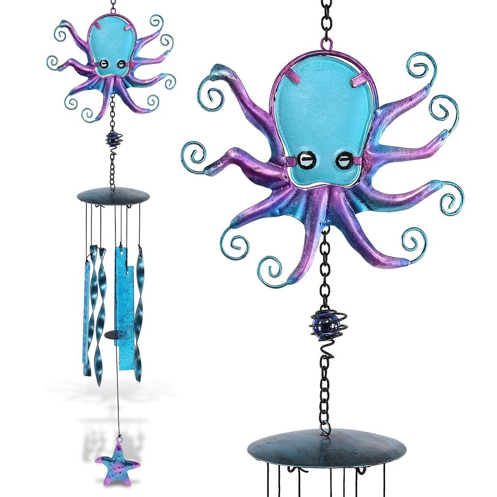 CoTa Global Octopus Wind Chime – Handmade Glass and Metal Chime - 27.5 Inches