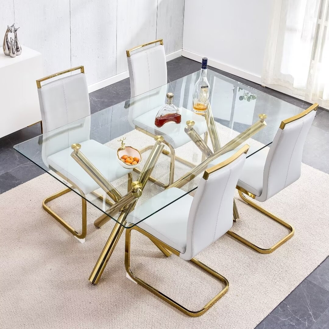 Rectangular Glass Glass Dining Table With Metal Legs Large Modern
