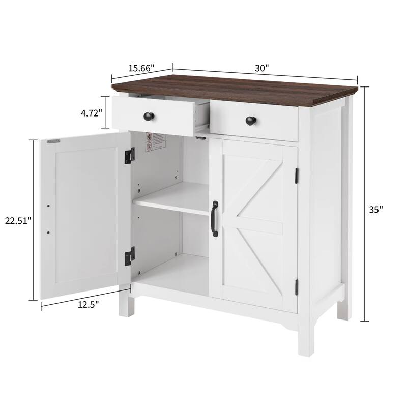 Homy Casa Farmhouse Buffet Cabinet with Drawer & Adjustable Shelf, Barn Door Sideboard