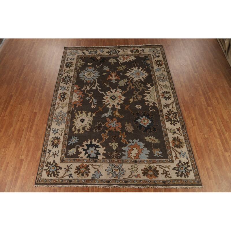 Brown Oushak Oriental Area Rug Handmade Wool Carpet - 8'9"x 11'9"