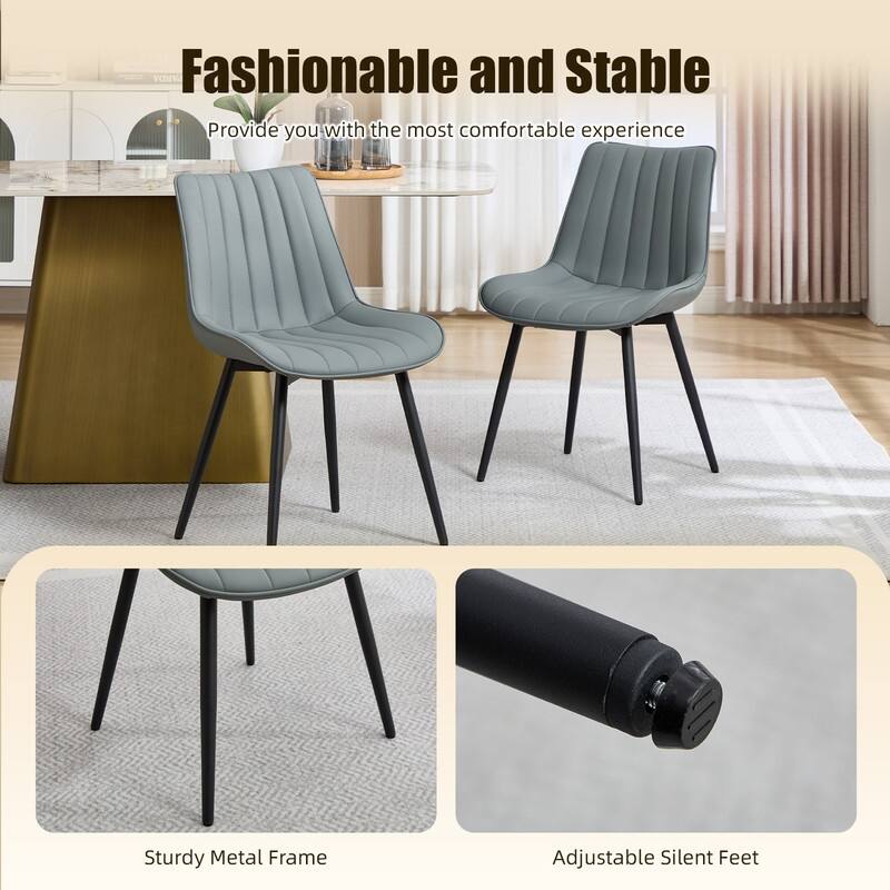 HOMEFUN PU Leather Upholstered Stripes Sturdy Metal Frame Dining Chairs(set of 2)