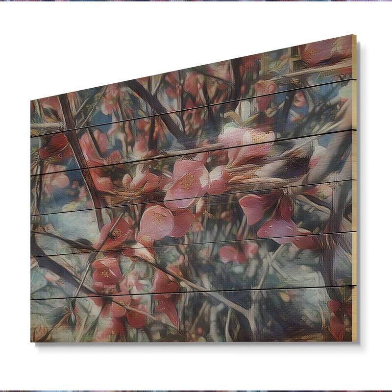 Designart 'Pink Magnolia Flowers' Traditional Wood Wall Art Décor - Natural Pine Wood