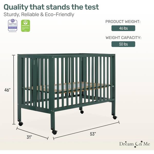 dimension image slide 0 of 2, Dream On Me Quinn Full-Size Folding Crib