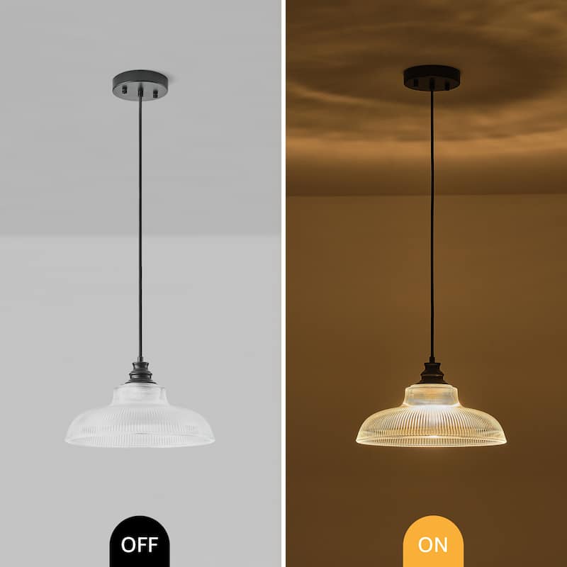 Starsky 1-Light Farmhouse Dome Ribbed Glass Texture Single Pendant