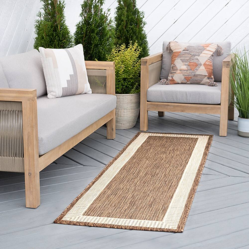 Exo Coastal Striped Border Indoor/ Outdoor Area Rug