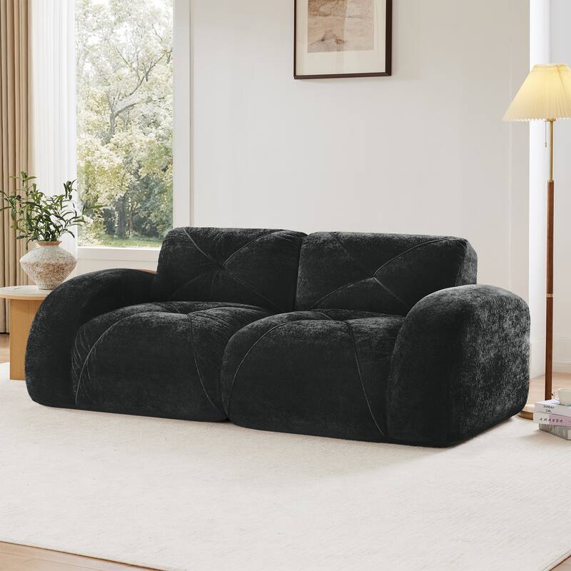 Modular Sectional Sofa Black Loveseat for Living Room, Stylish Accent Couch 2-Seater Sofa Couch Settee - Black