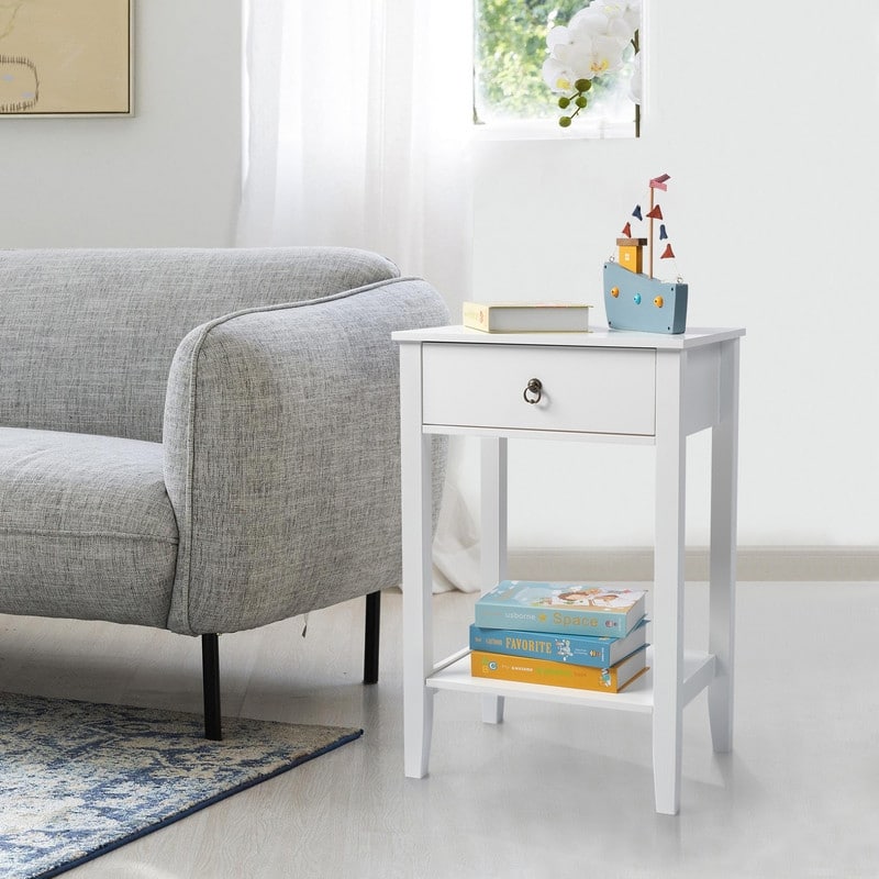 White Nightstand with Drawer