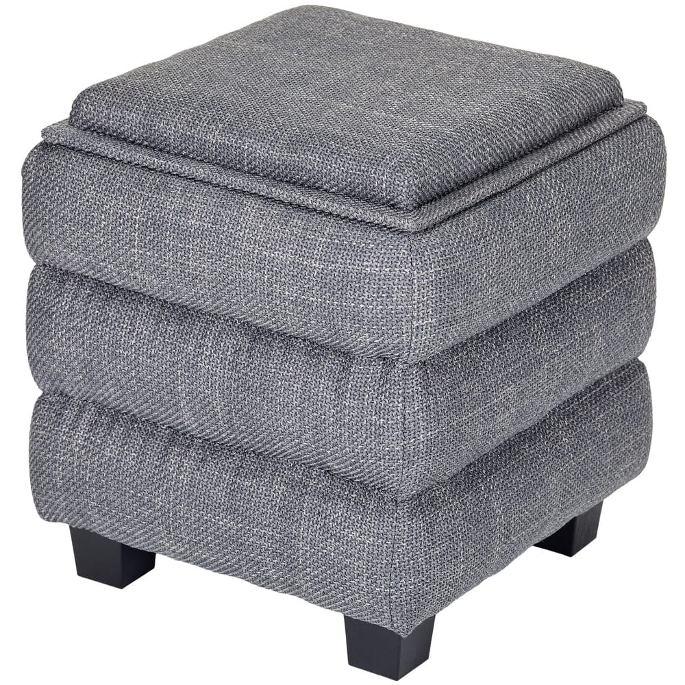 Aria Home Modern Cube Ottoman with Tray Top and Hidden Storage Linen Seat