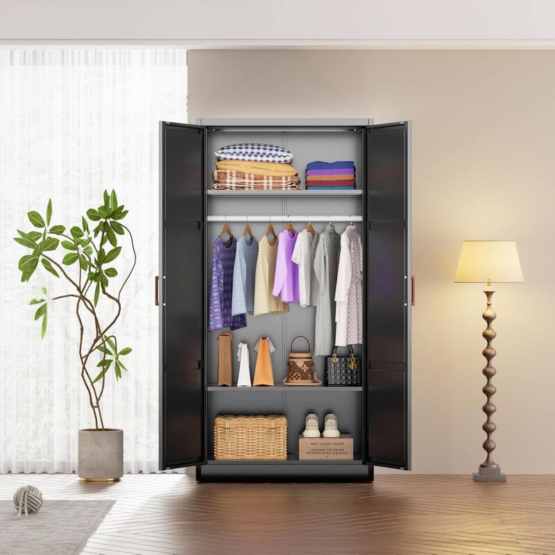 71'' - 72'' Tall Wardrobe Armoire Clothing Closet Storage Cabinet with Hanging Rod and Adjustable Shelves