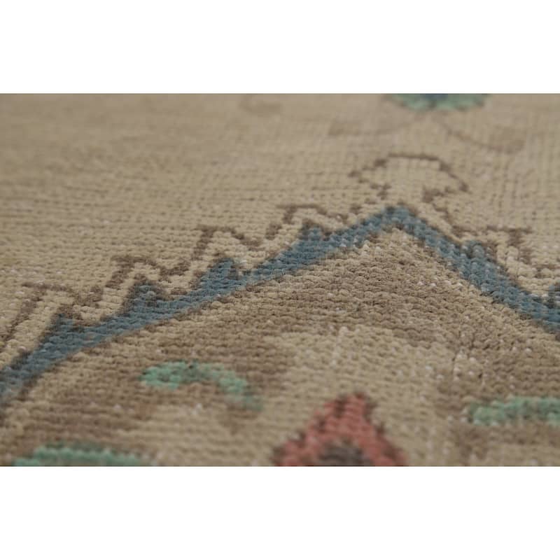 Medallion Tabriz Persian Area Rug Beige Hand-Knotted Wool Carpet - 9'5"x 12'3"