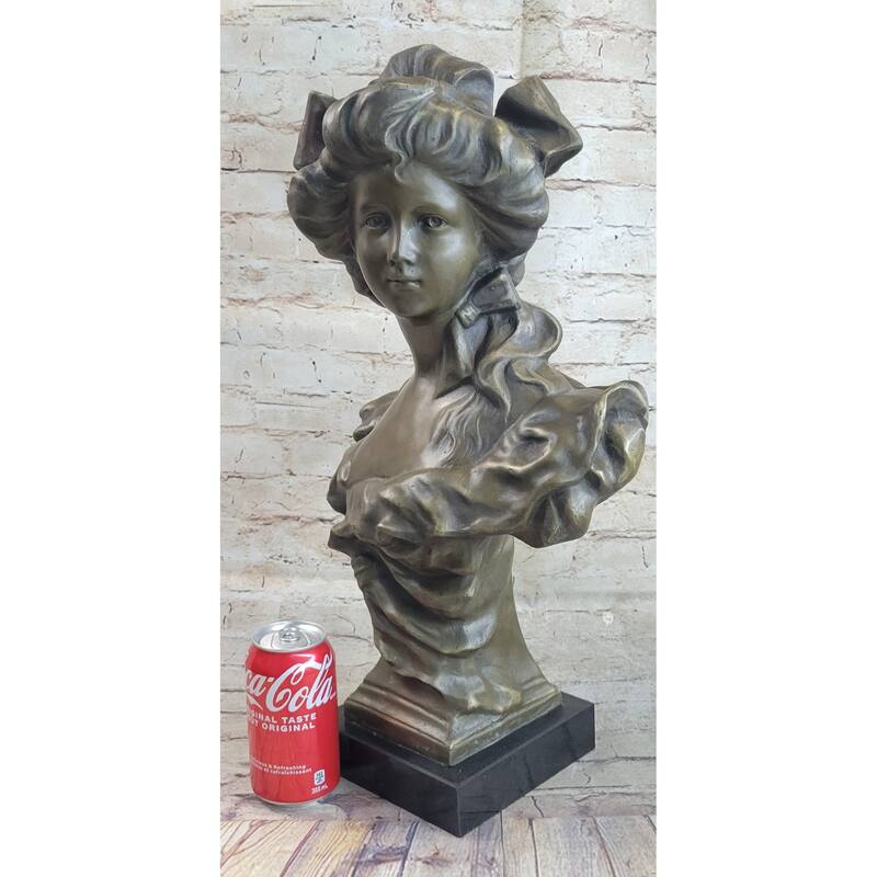 Bronze Bust Of A 19Th Century Young Woman On Marble Base Signed Original Thomas 21 Inches X 11 Inches