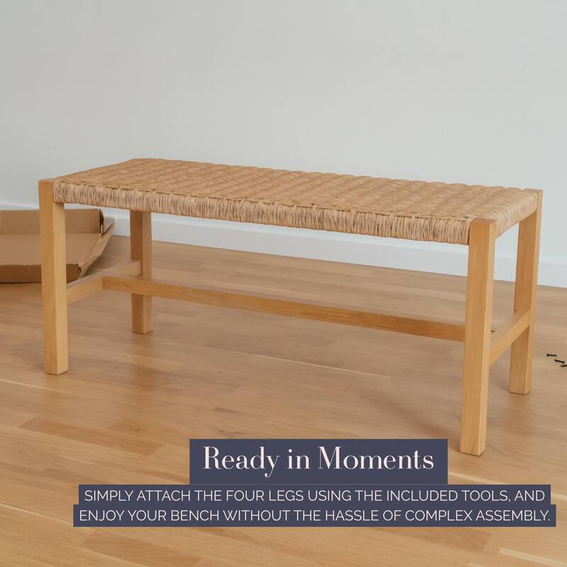 Alaterre Furniture Newport Wooden Entryway Bench - 40" Indoor Bedroom Bench with Handcrafted Woven Rope Seat