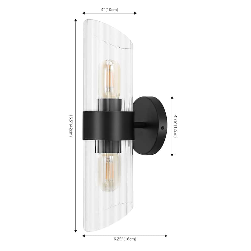 SAFAVIEH Lighting Eytan 2-light 6-inch Glass Wall Sconce with Bulbs (Set of 2) - 6.3 in. W x 4.8 in. D x 16.5 in. H
