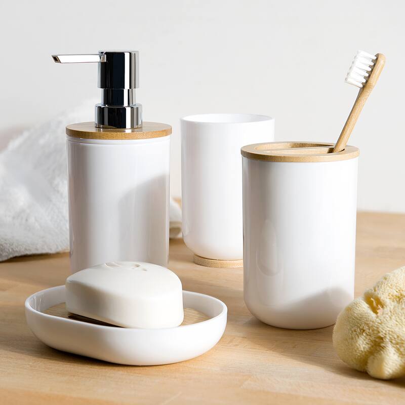 Felicity Lotion Pump/Toothbrush Holder/Tumbler/Soap Dish 4PC Set - White - 3 Piece Set