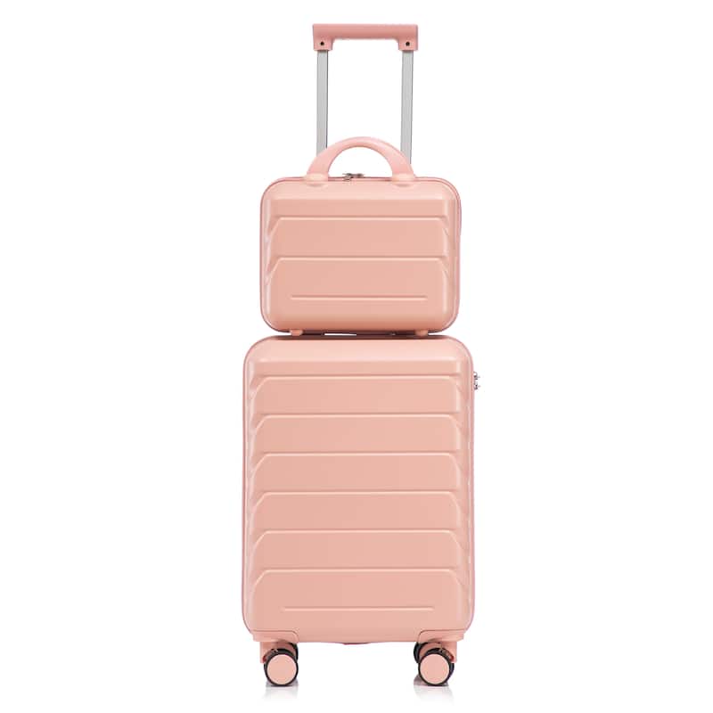 14"/20" 2-Piece, Modern Luggage Sets with Makeup Case, Spinner Wheel and Combination Lock, for Boarding Travel, Pink