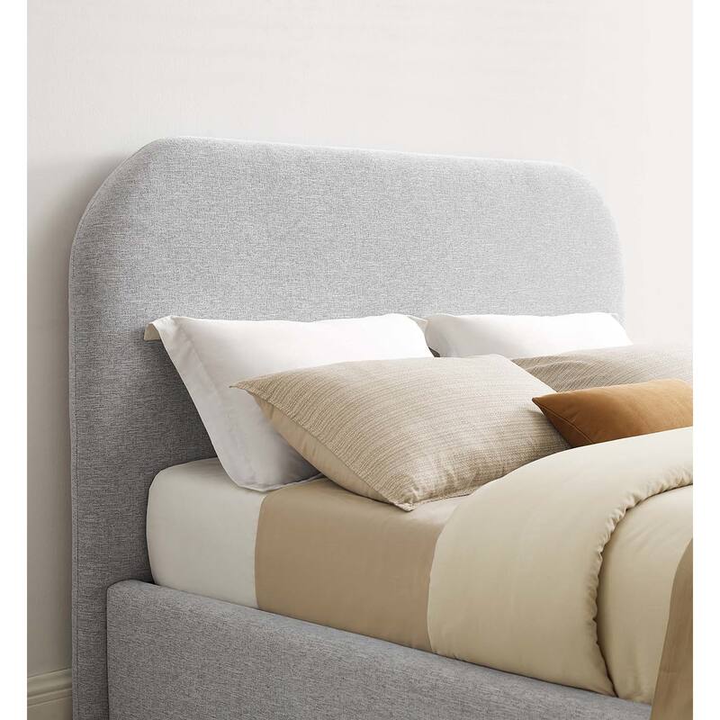 Hillsway Modern Curved Headboard Light Grey Fabric Upholstered King Size Platform Bed