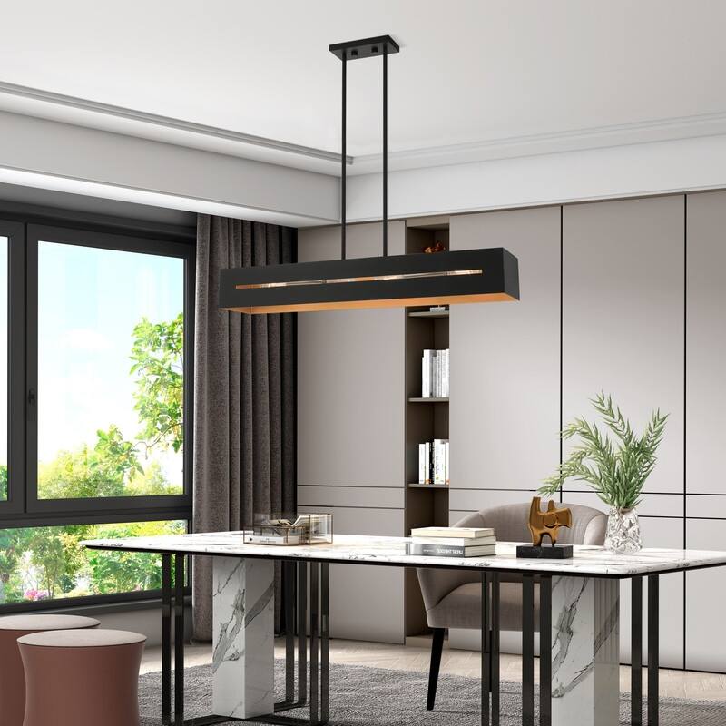 Livex Lighting 4-light Textured Black Linear Chandelier, 45957-14 - 36" L x 8" W x 12" - 42" Adj. H