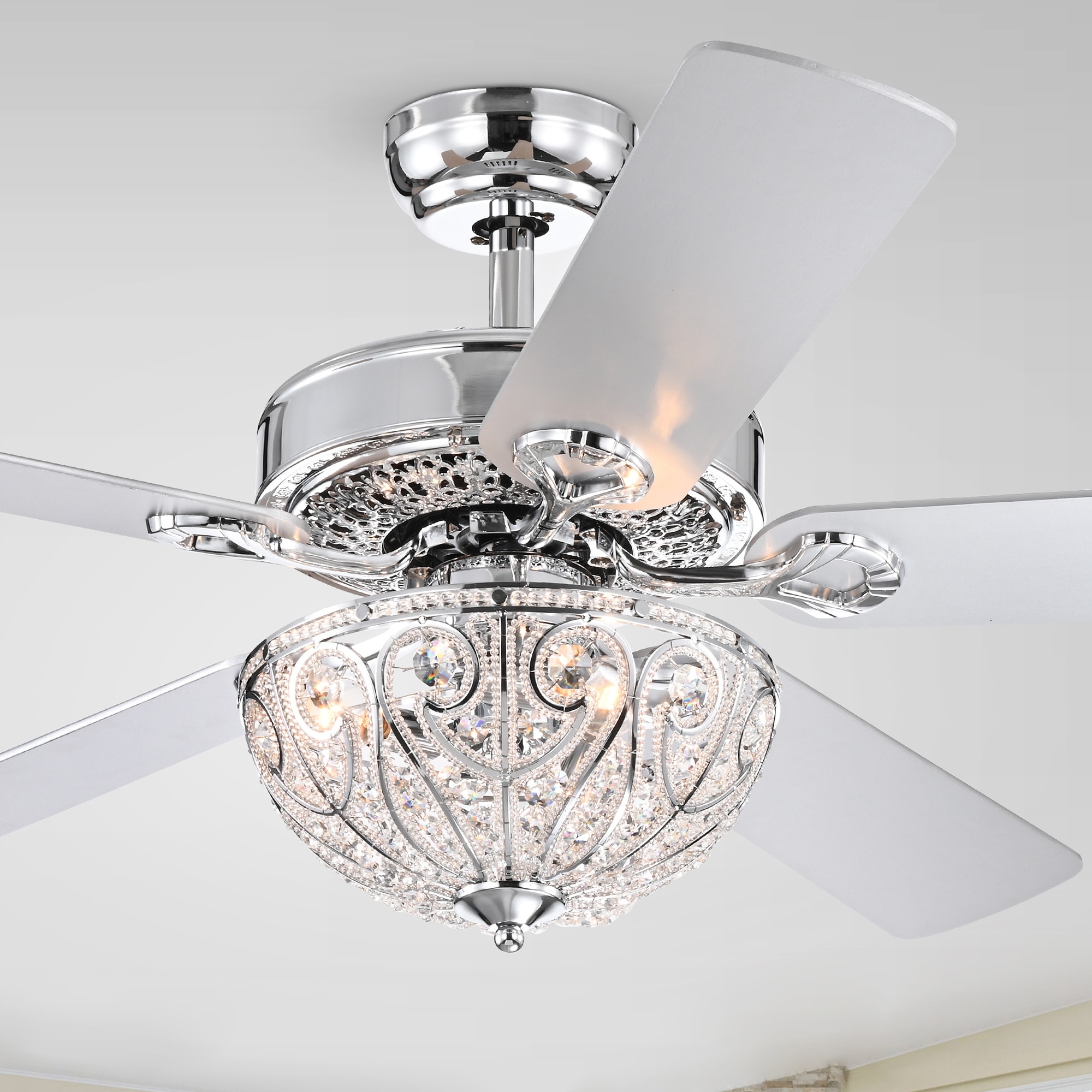 Warehouse of Tiffany Novarro Lighted Ceiling Fan with Crystal Bowl Shade