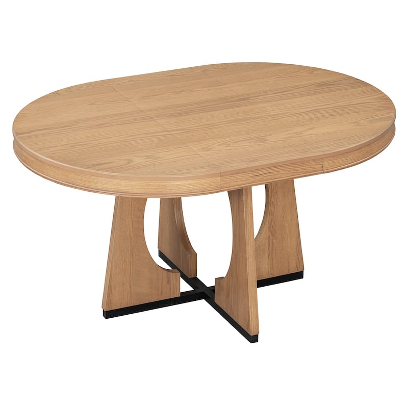 5-Piece Retro Dining Table Set, Extendable Round Table with Removable Leaf