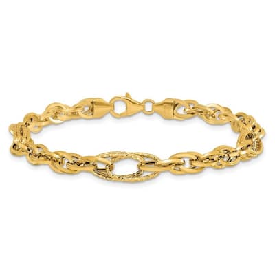 Curata 7.2mm 14k Gold Sparkle Cut Fancy Link Bracelet 7.5 Inch