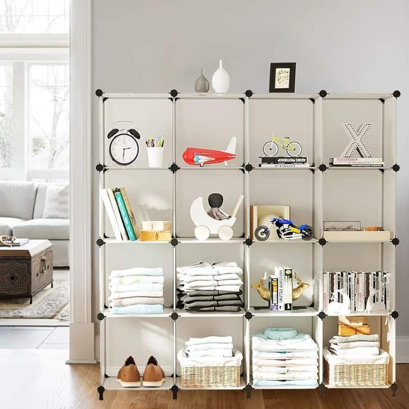 14 Cube Stackable Shoe Rack Organizer DIY Plastic Shoe Storage Cabinet for Closet & Entryway - N/A