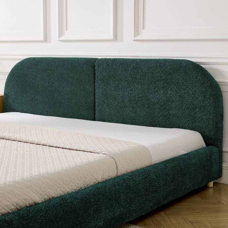 Stylish Curve-shaped Upholstered Platform Bed Frame Modern Minimalist Low Profile Bed with Curved Headboard Optional Storage Bed