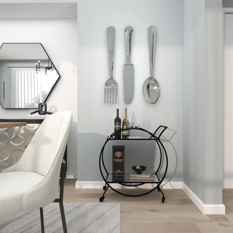 Aluminum Metal Large Knife, Spoon, and Fork Utensils Wall Decor (Set of 3) - Silver or Copper