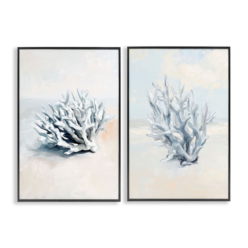Stupell Faded White Coral Branches Framed Giclee Art Design By Ramona Murdock (Set of 2)