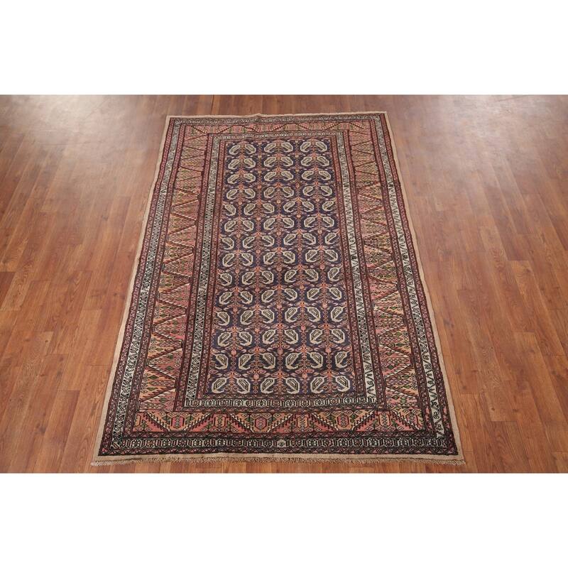 All-Over Bokhara Oriental Foyer Rug Handmade Wool Carpet - 4'1" x 6'2"
