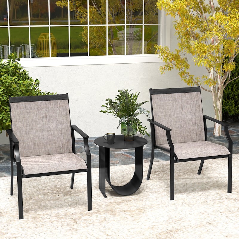 Gymax Set of 2 Patio Dining Chairs Outdoor Armchairs w/ Sturdy Metal