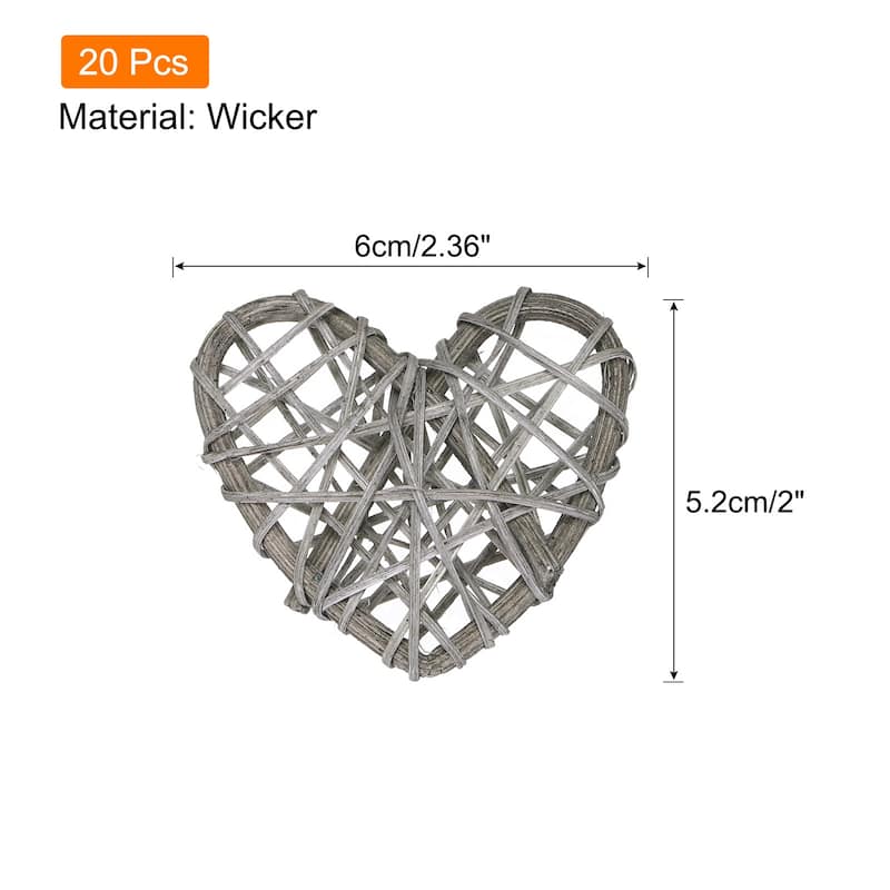 20Pcs Heart Rattan Ball Vase Filler Home Decoration 2.36 in - Light Grey