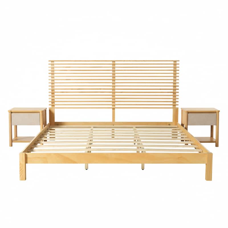 Christopher Knight Home - Stirling Contemporary Bedroom Set with Horizontal Slats Design Bed Frame & Shelf Storage Nightstands