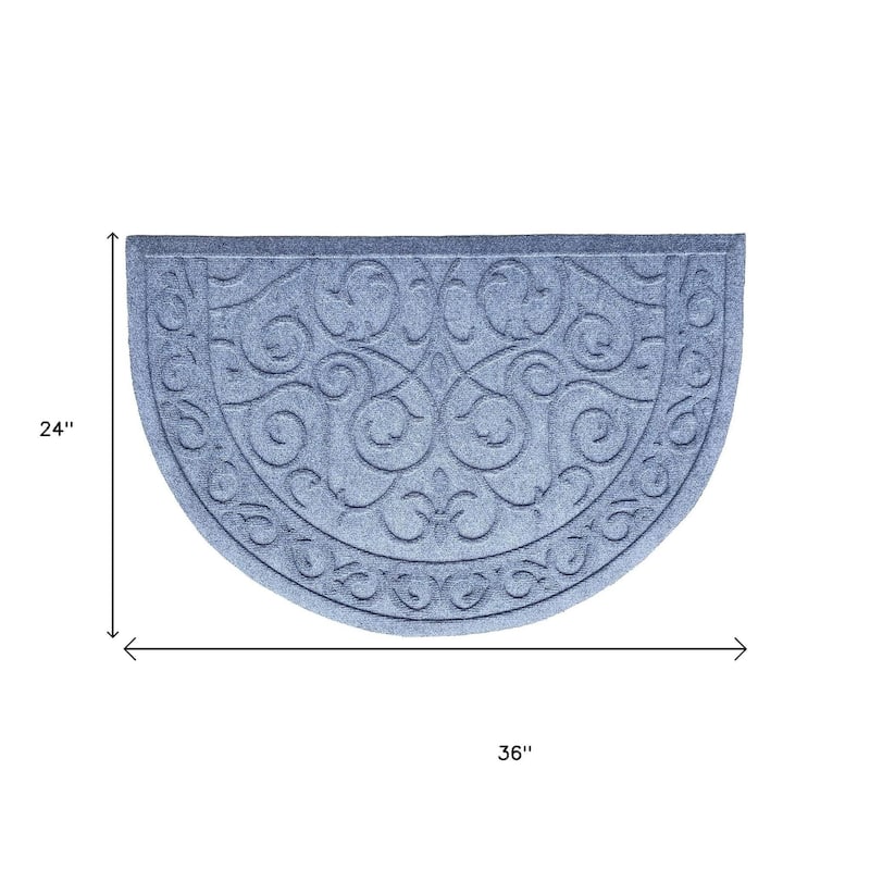 HomeRoots 24" X 36" Gray Scrollwork Semi Circle Outdoor Polypropylene Door Mat - 24' X '36