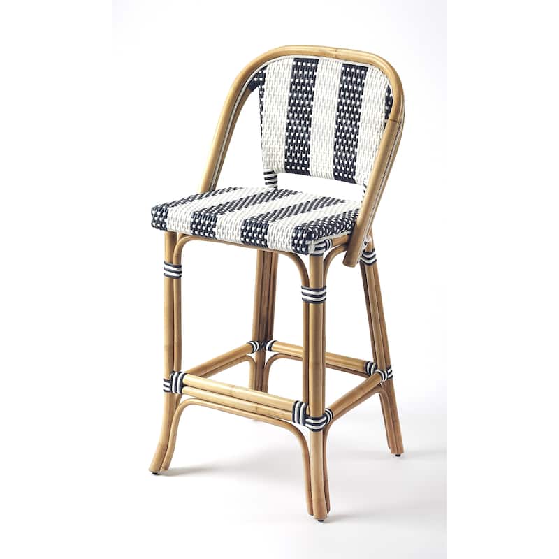 Lila Rattan 28" Bar Stool - Single - Blue - Counter Height
