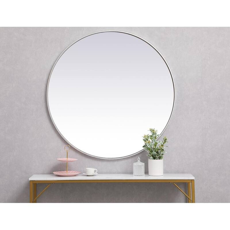 Carson Carrington Labbemala Metal Frame Round Mirror - 39" Diameter - Silver