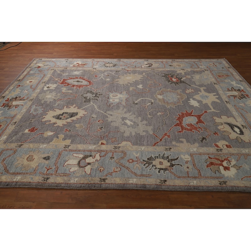 Hand Knotted Oriental 100% Wool Carpet Transitional All-Over Greys & Charcoal Oushak Area Rug - 9' 9'' X 8' 1''