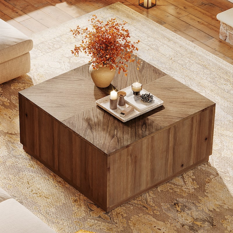 Solid Wood Coffee Table for Living Room, Farmhouse Square Accent Center Cocktail Table